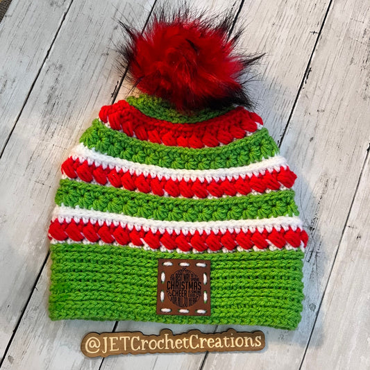 Grinch hat, Stars Align Beanie, Christmas Cheer, Holiday, Red Hat, Green Hat