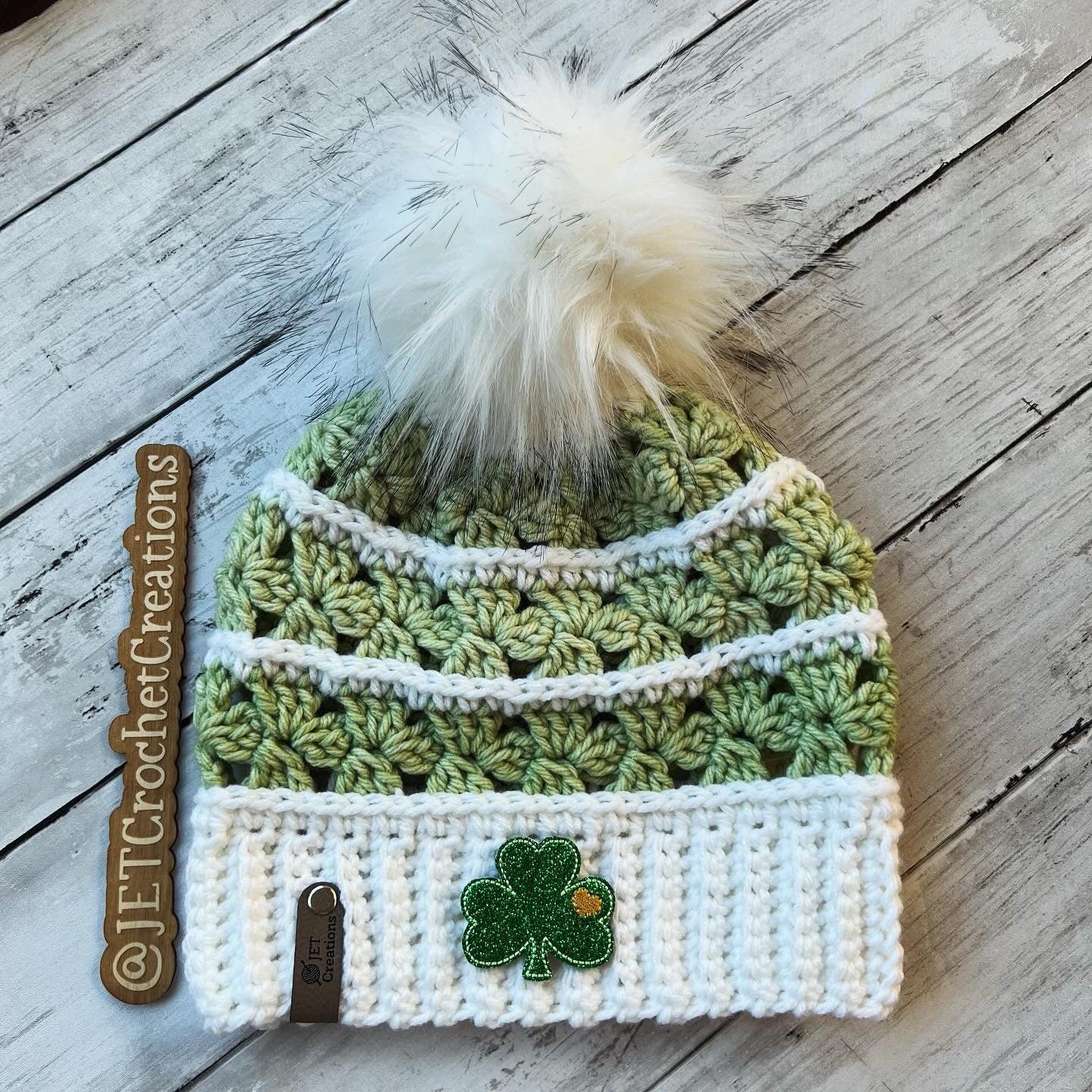 St Patrick's Day Beanie, Honora Beanie, Clover Hat, Green Hat, Shamrock Hat