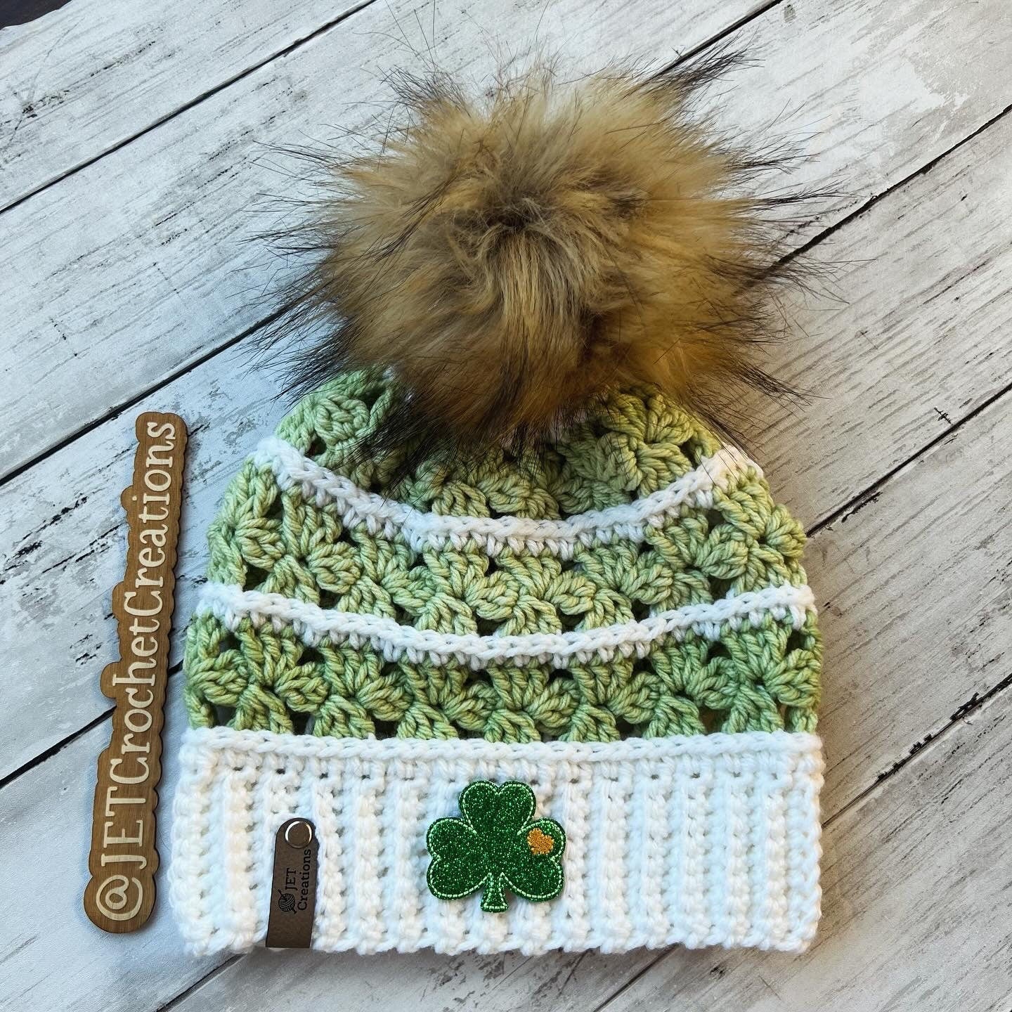 St Patrick's Day Beanie, Honora Beanie, Clover Hat, Green Hat, Shamrock Hat